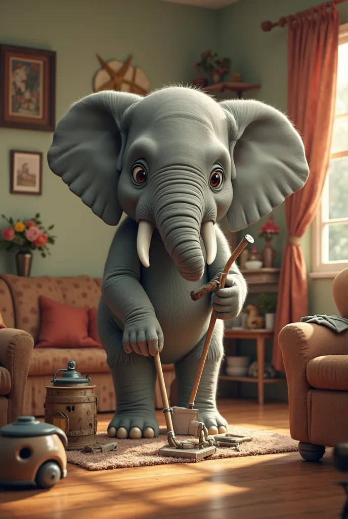 Elephant cleaning the house 