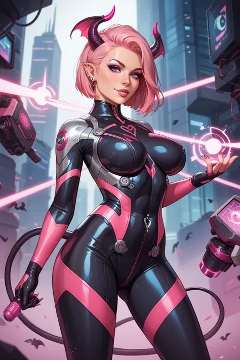 pink hair succubus dominant sexy tech suit
