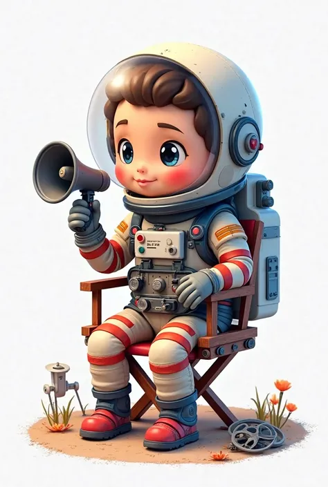 transparent background image of an animated astronaut sitting as a movie director