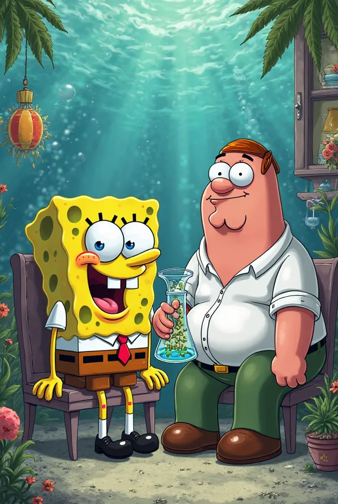 SpongeBob SquarePants and Peter griffin smoking bong