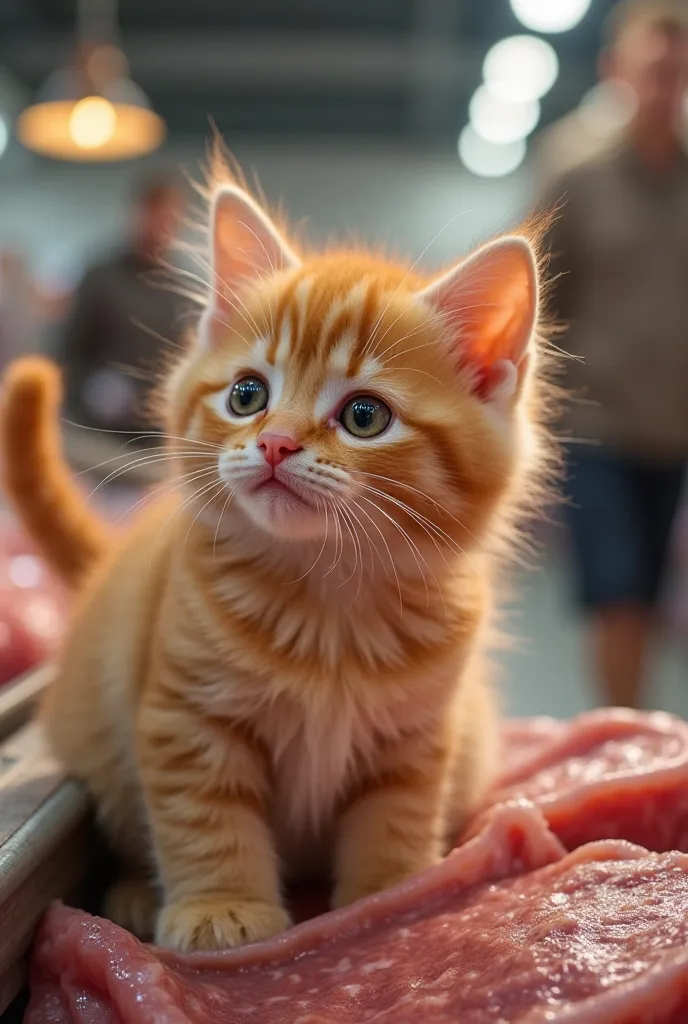 The adorable orange kitten, slightly fat, With soft and fluffy fur, he looks sideways with a mischievous and clever look. His big eyes shine with a mischievous idea, and a small imaginary lamp seems to light up over his head. His furry little tail rises sl...