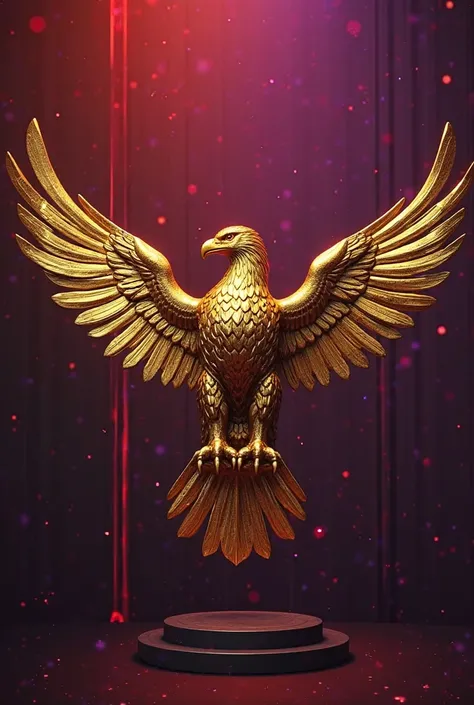 Show me a bright golden Roman imperial eagle spreading its wings on a red-purple background 