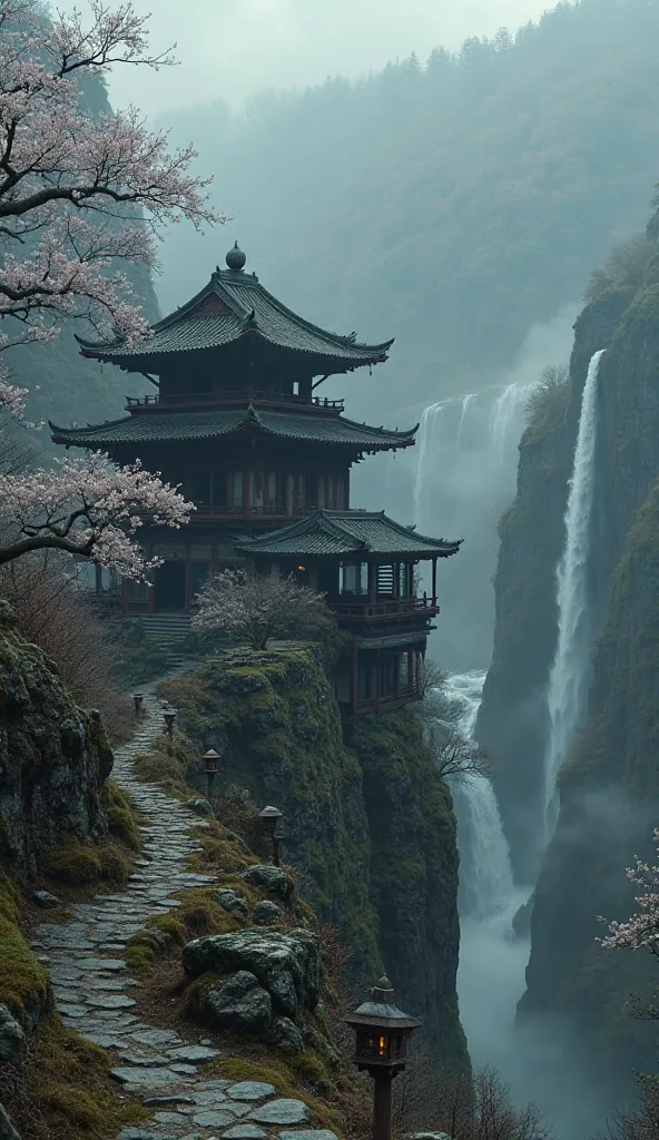 **Prompt:**  
"An ancient Japanese temple rests majestically on the top of a mountain, shrouded in mist and mystery, in the dark and mystical style of Elden Ring. Its dark wood structure and ornate roofs are partly covered by moss and ivy., showing the sig...