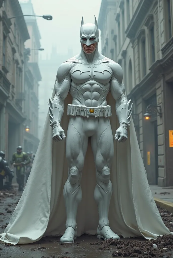 Batman in a white suit  after a great battle