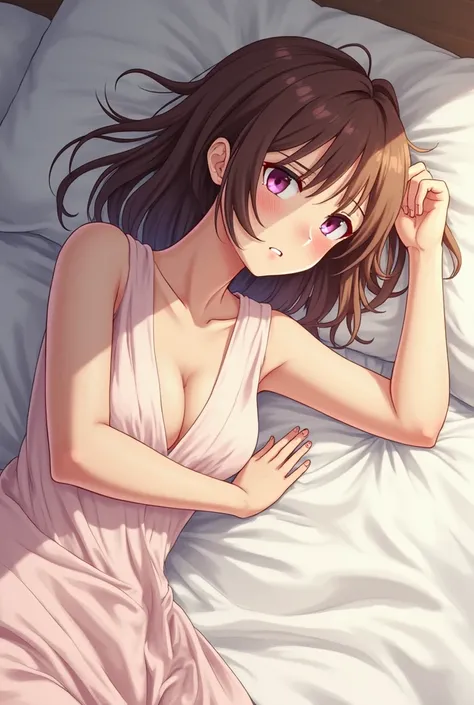 a close up of a cartoon of a woman laying in bed, an anime drawing by Shingei, trending on pixiv, serial art, laying in bed, laying on a bed, lying at the bed, on my bed, waking up, marin kitagawa fanart, lying in bed, sitting on her bed, posing in bed, la...