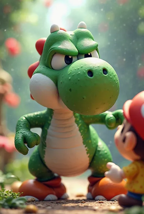 More angrily Yoshi looked at him happy and let him stick out his finger 