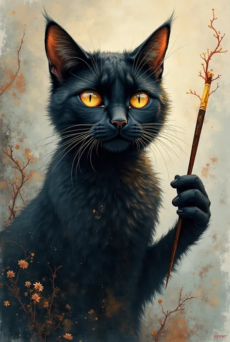 Create a logo of a black cat artist painter 