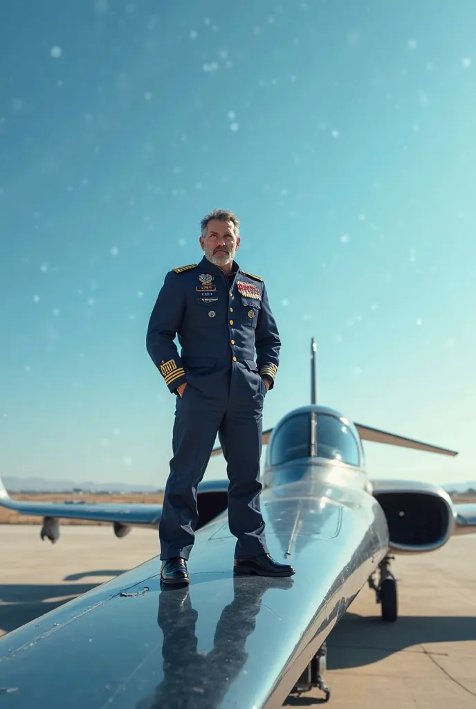 a pilot man standing on a airplane a