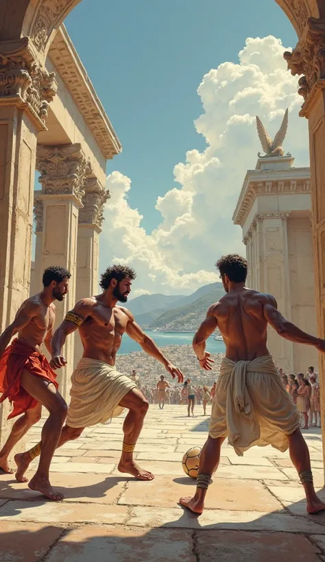 Create a Greek version of football illustration thousands of years ago 