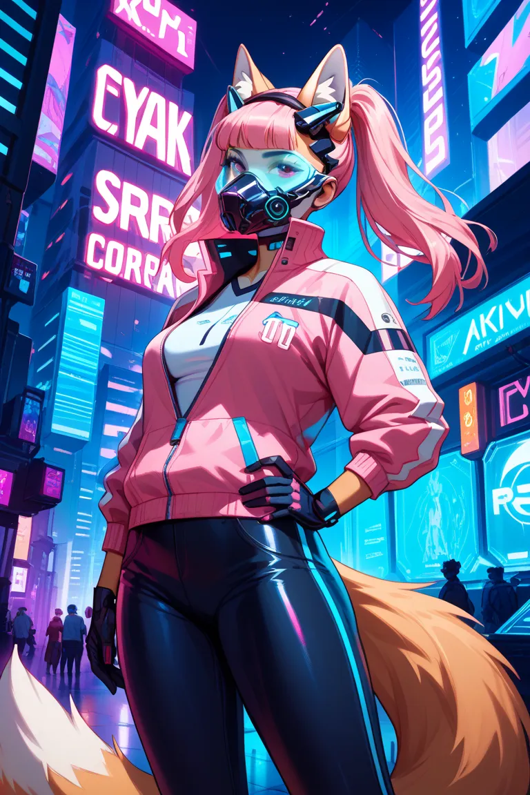 pink twin-tail human fox mask jersey