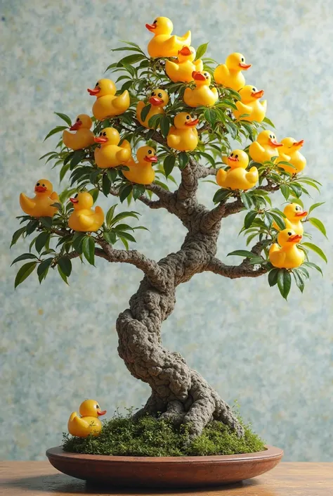 Bonsai rubber duck tree but the leaves are rubber ducks