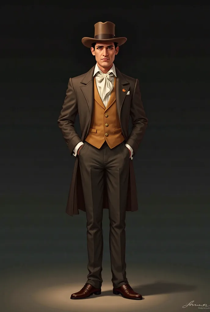 A semi-realistic, slightly cartoonish full-body digital illustration of Don Custodio from El Filibusterismo. The character stands confidently with an upright posture, dressed in elegant, period-appropriate attire complete with a tailored suit, vest, and a ...