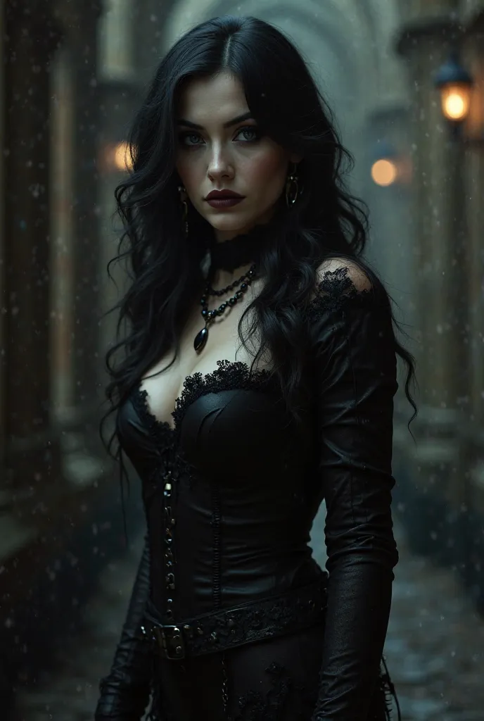 Create an image of a busty goth