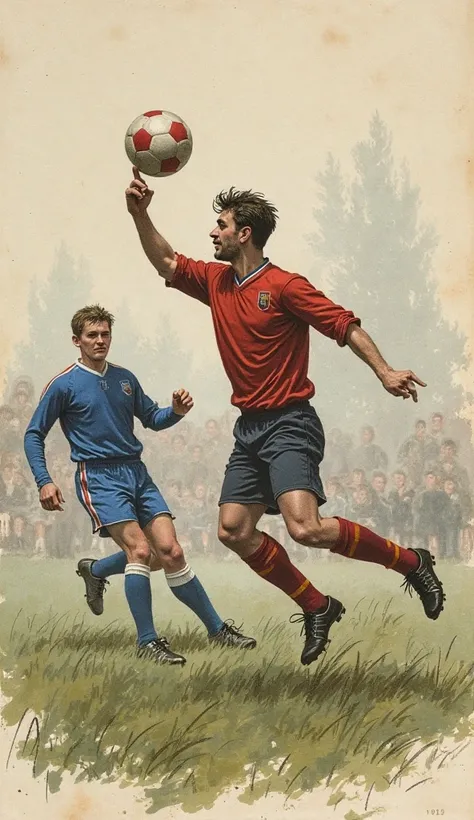 Create an illustration in 1863, the leader of the British football federation banned football players from taking the ball using only one hand to use other parts of the body and banned players from playing rough 