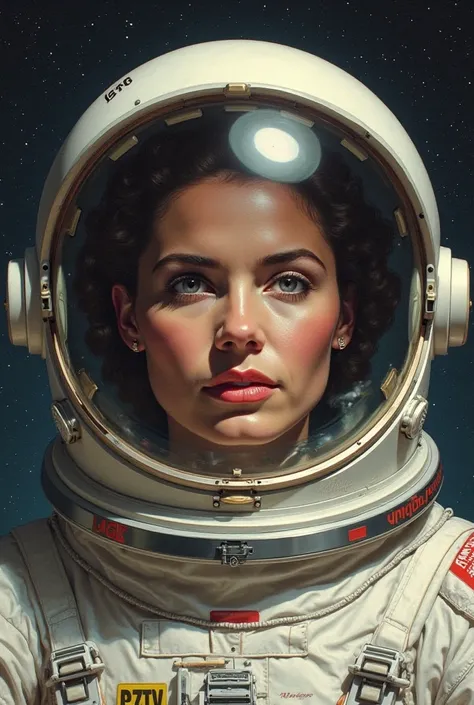 Create an image of Valentina Tereshkova wearing an astronaut helmet