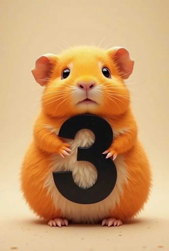 An orange guinea pig and inside it has a black 3 