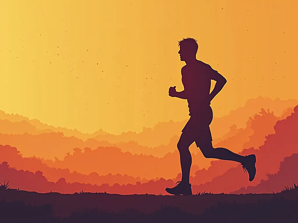 creates a silhouette of a man running，Silhouettes don't need details，Just a silhouette，Silhouettes can be composed of color blocks，Warm colors，The overall picture has the dynamic feeling of running，The background doesn't need to have a scene，Gradients or c...