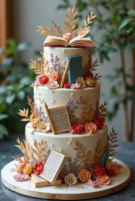 A birthday cake for a 23 year old female book lover who is in college in New York City