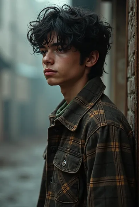 (photorealism:1.2), Outsiders by S.E Hinton, young man, black hair, pale skin, plaid jacket, rich man, clear skin.