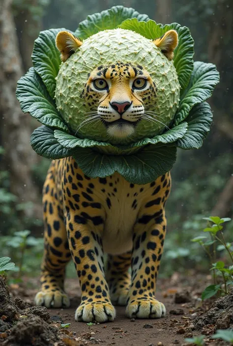 cabbage fuse with leopard in realistic image