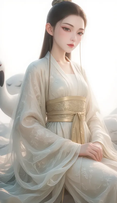 a girl, Ancient Chinese clothing, full body, sunshine, Clear face, Clean White Background , masterpiece, super detailed, Epic Composition, Ultra HD, high quality, Extremely fine, Official Art , Clear 8k Wallpaper , super detailed, 32K,CG,crane girl...