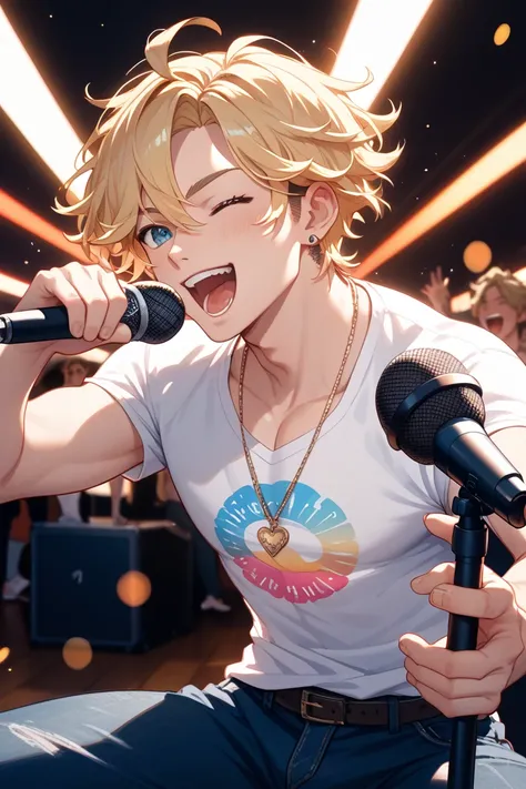 vtuber blonde male song mic 2d casual shout