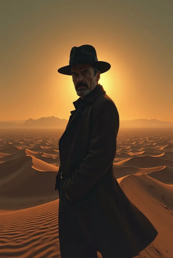 A cover for a Spotify single with the title, " Say my name " 
With a desert background and the shadow of a person wearing a black porkpie hat like the character of Heisenberg 