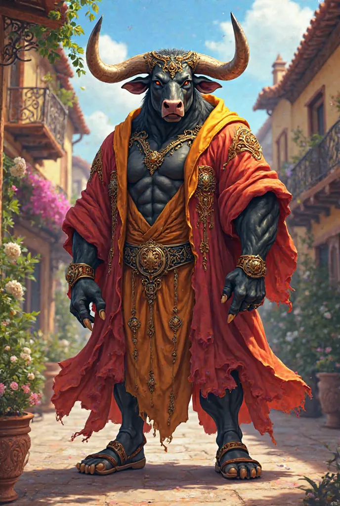 Generate an image of a humanoid bull that looks very Spanish anime version 