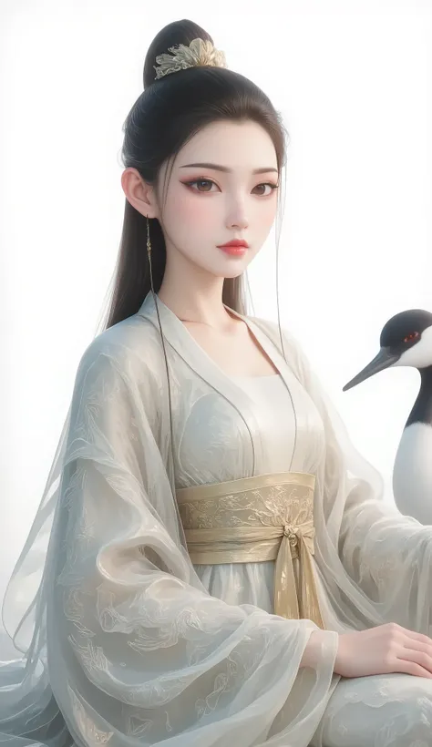 a girl, Ancient Chinese clothing, full body, sunshine, Clear face, Clean White Background , masterpiece, super detailed, Epic Composition, Ultra HD, high quality, Extremely fine, Official Art , Clear 8k Wallpaper , super detailed, 32K,CG,crane girl...