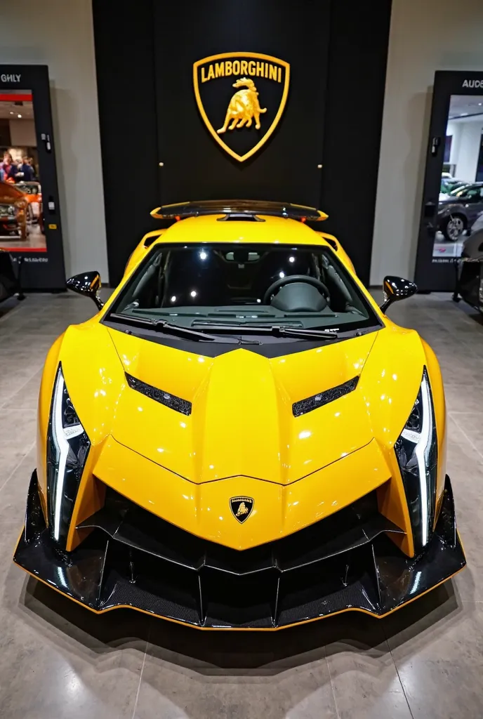 In Yellow 2026 Lamborghini veneno suv Front view on the Showroom 