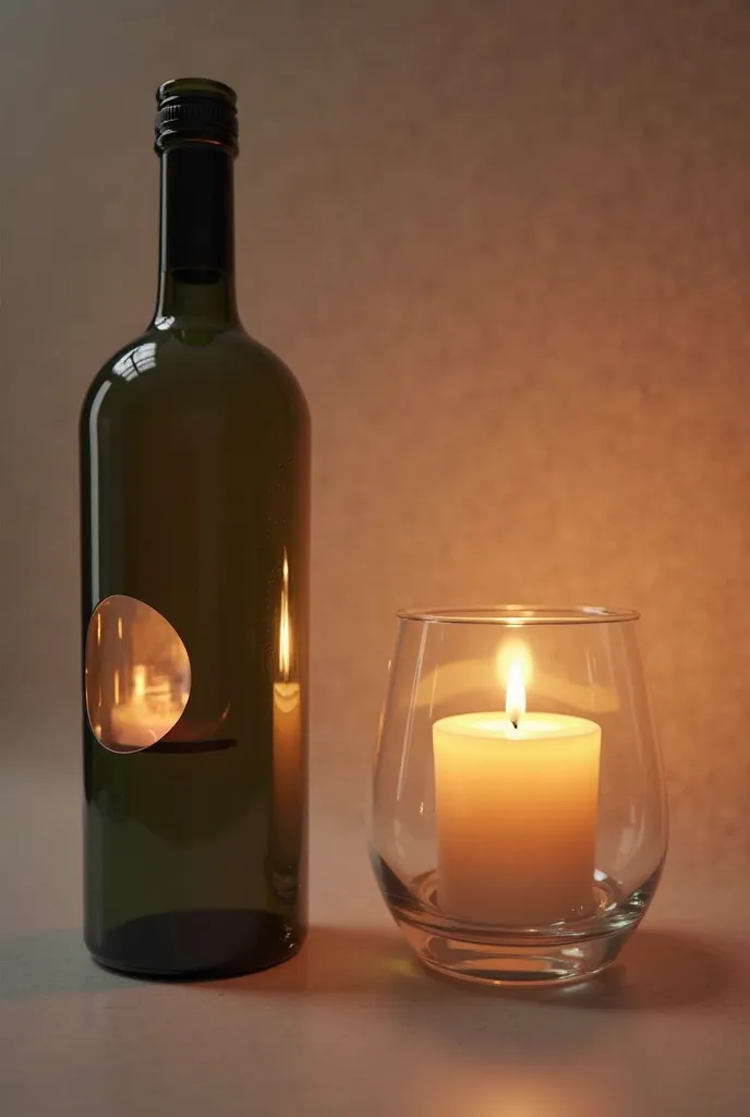 Place a candle inside a bottle of wine, The wine bottle must have a round hole in a part of the wall of the wine bottle