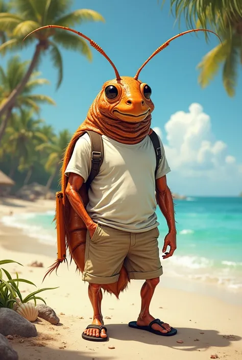 Cockroach dressed as a boyfriend on the beach