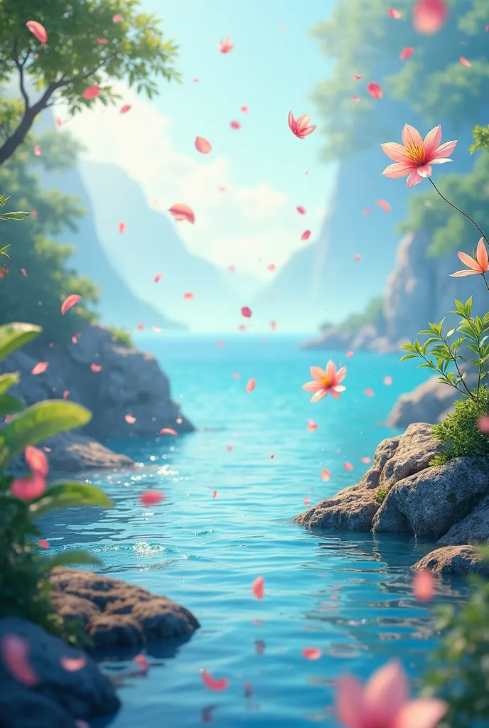 Masterpiece, best quality, (very detailed CG unity 8k wallpaper) (best quality), (best illustration), (best shadows) Nature&#39, blue sea,delicate leaves petals of various colors falling in the air light Tracking, super detailed --v6