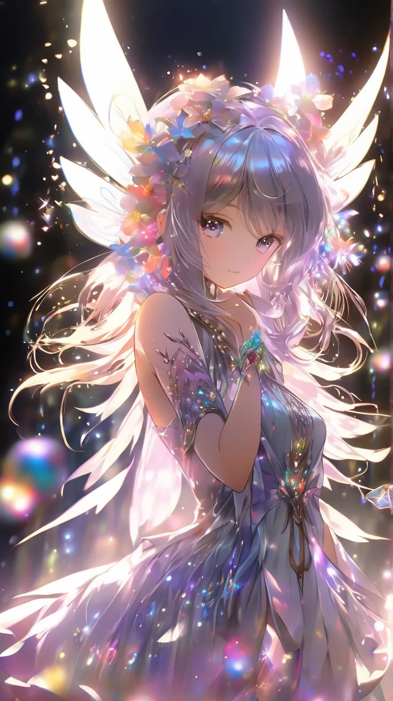 concept art  mystical  fantasy concept art of anime artwork A fairy, flower,   fantasy themed digital painting  , 夜の  magical森, featuring ultra- of shirt dresses very well detailed,   iridescent and ceramic texture  、 realistic sparkling flowers like a pho...