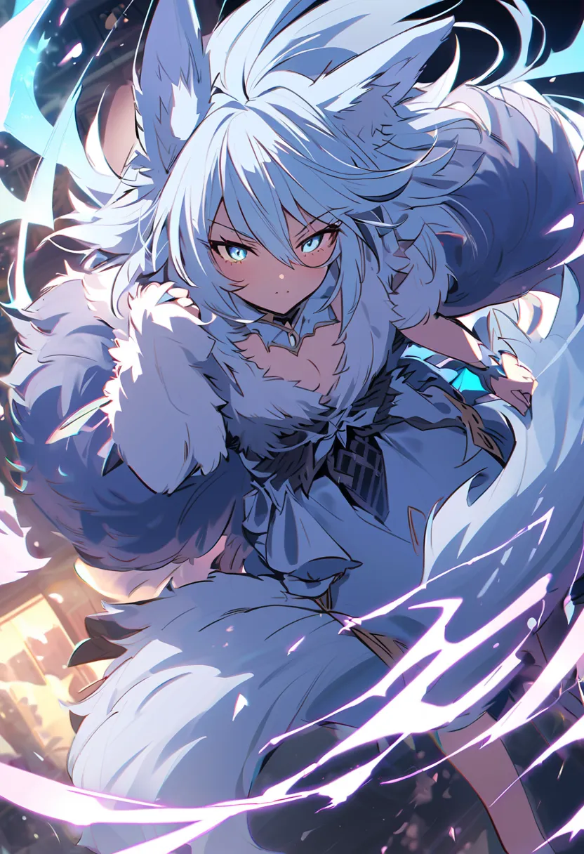 fox Light blue hair 　beast girl　indigo fur　fox beast girl