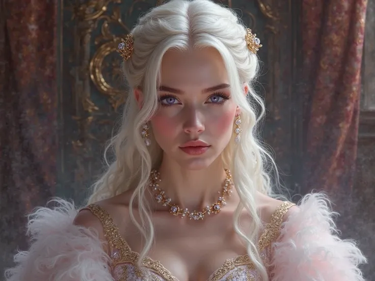 Transform Danielle Rose Russell into a Targaryen Princess, platinum hair,  violet eyes and white skin  