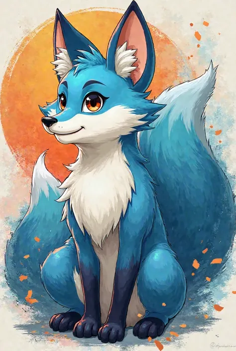 Kitsune big blue friendly smiling art for social networks male influencer 