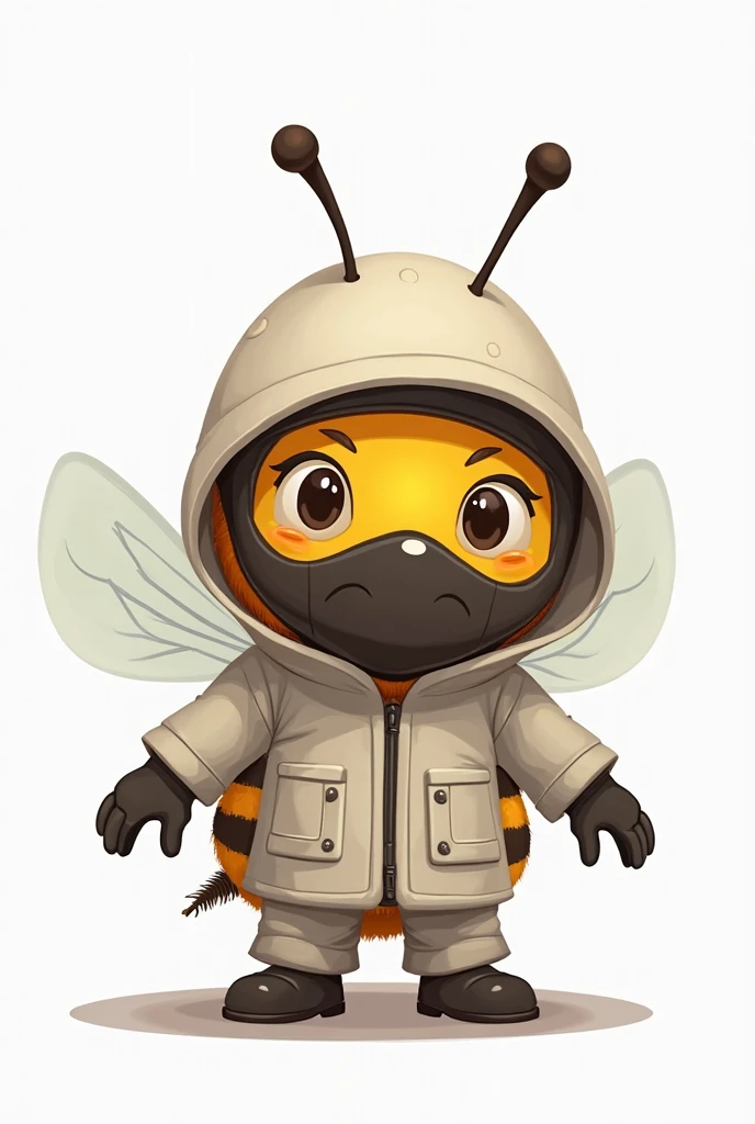 Give me images of criminologist bees in cartoons, who are like in real life but with cute little bees being criminologists, with white background and criminologists with their gloves, gabacha style protective equipment and mask 