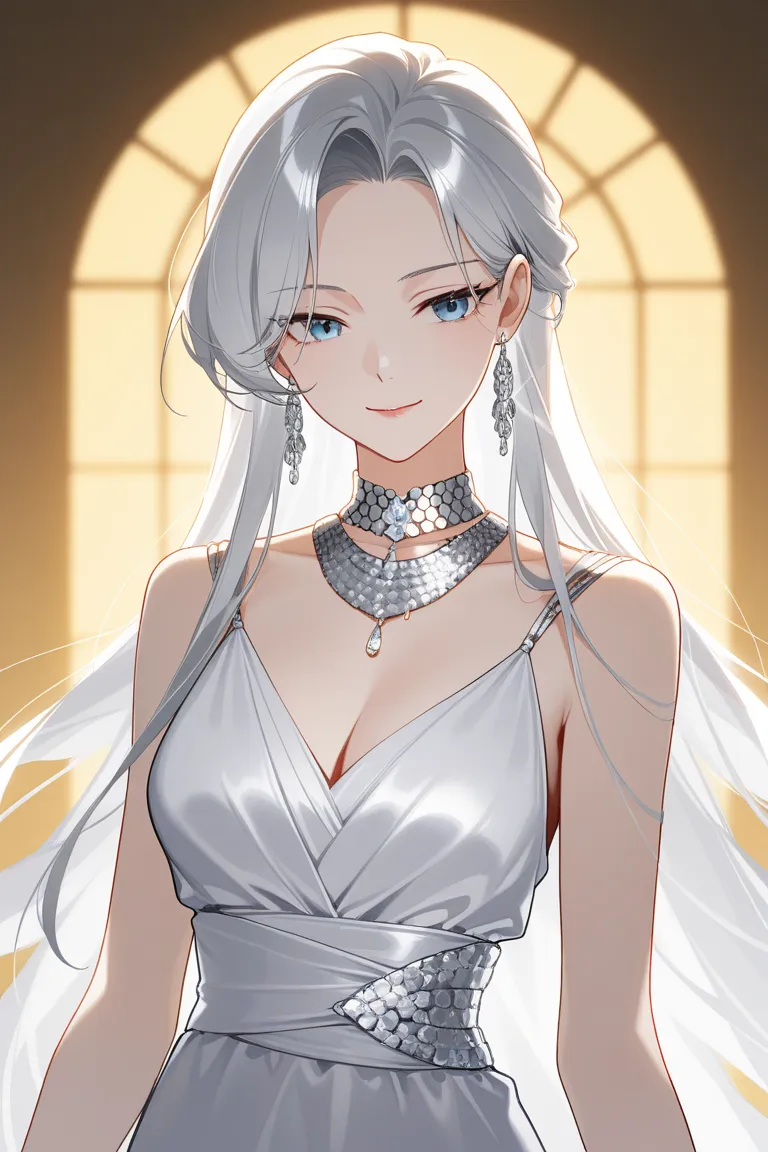 masterpiece, best quality, amazing quality, very aesthetic, newest, 1woman, solo, silver hair, long hair, nice dress, tall, highres