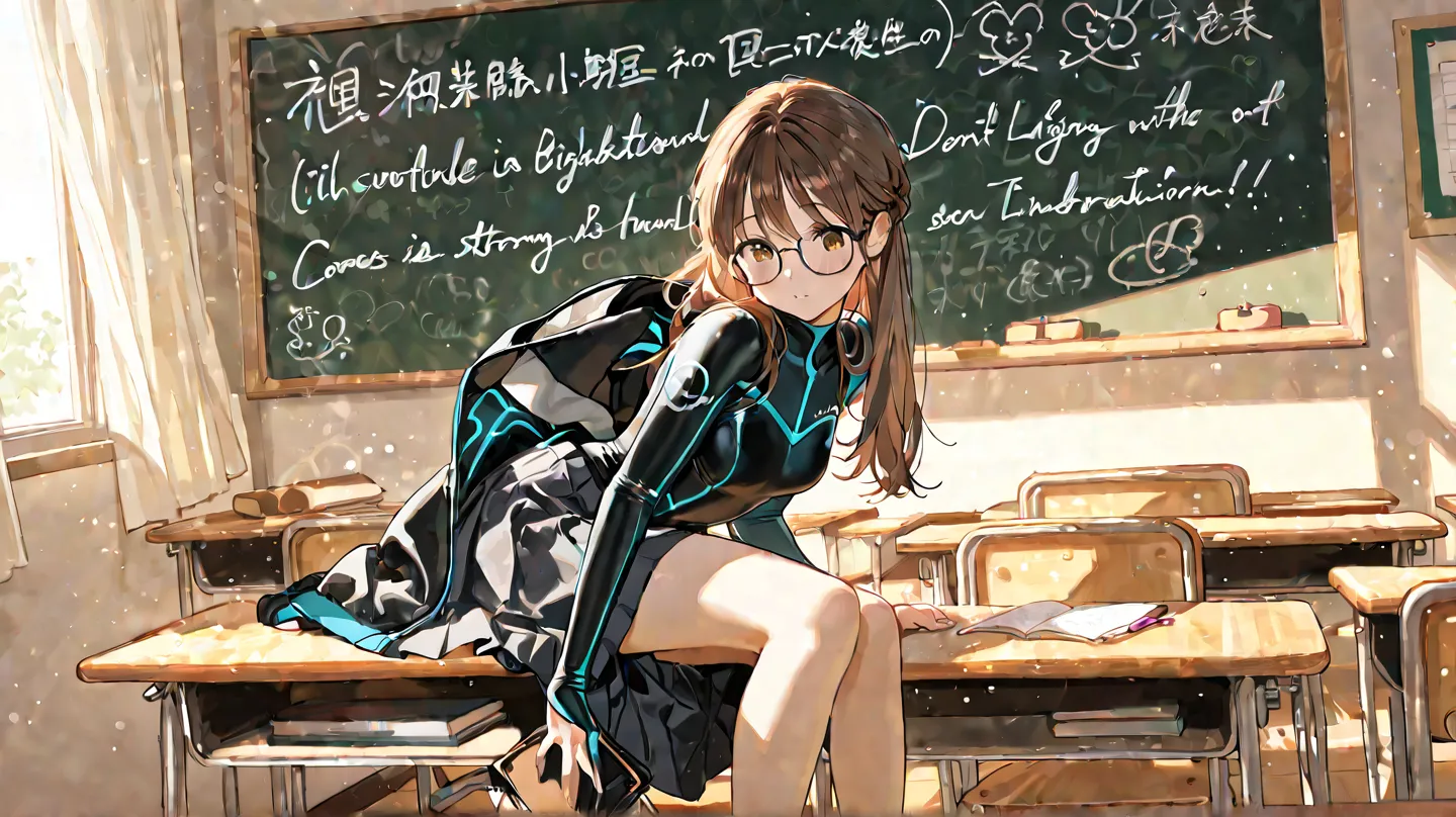 study、study、Teacher's look、 girls on the left、 is wearing glasses、 suit、タイトな suit、 I'm putting my hair up、classroom、 blackboard 、I have a stick that stretches、