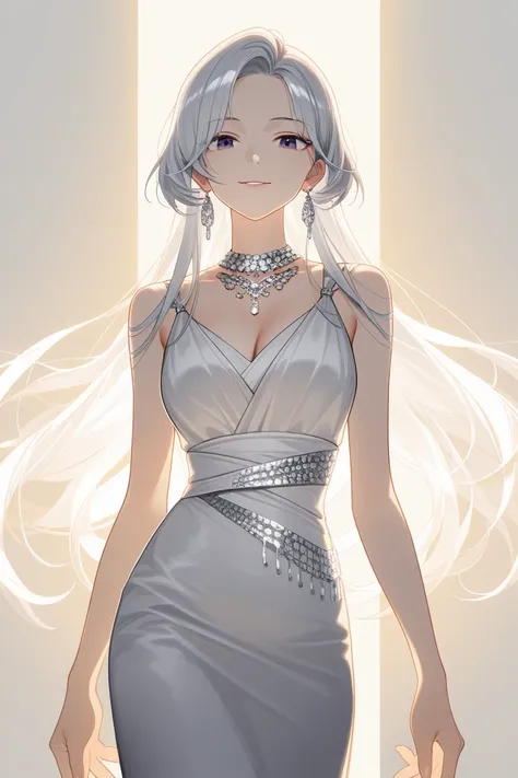 masterpiece, best quality, amazing quality, very aesthetic, newest, 1woman, solo, silver hair, long hair, nice dress, tall, highres