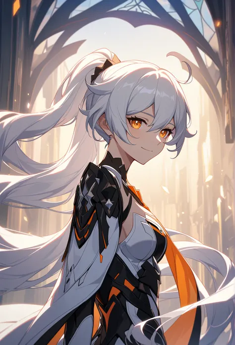 One girl, Kiana Kaslana \(Hersher of the End), Honkai Impact 3, ponytail, smile, (Very fine grain:1.37), (Diamond shaped iris:1.5)