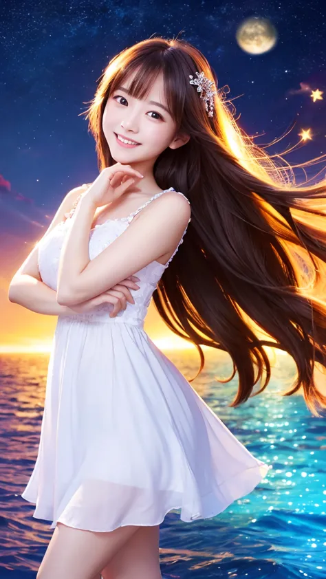 Highest quality、masterpiece、high resolution、 exhaustive、smile、 bright and fun、Erupt、 long hair、、 Magic Girl、 plain background