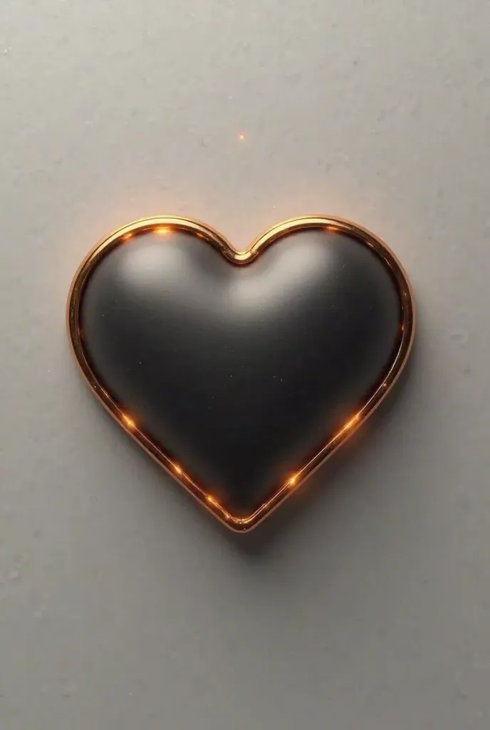 ": A sleek, minimalistic heart-shaped badge with a gold outline, symbolizing love and passion.