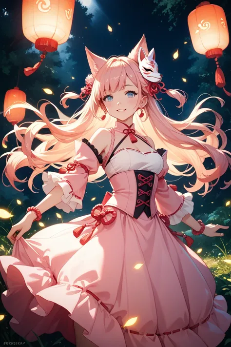 Fox Mask Human Pink Twin Tails