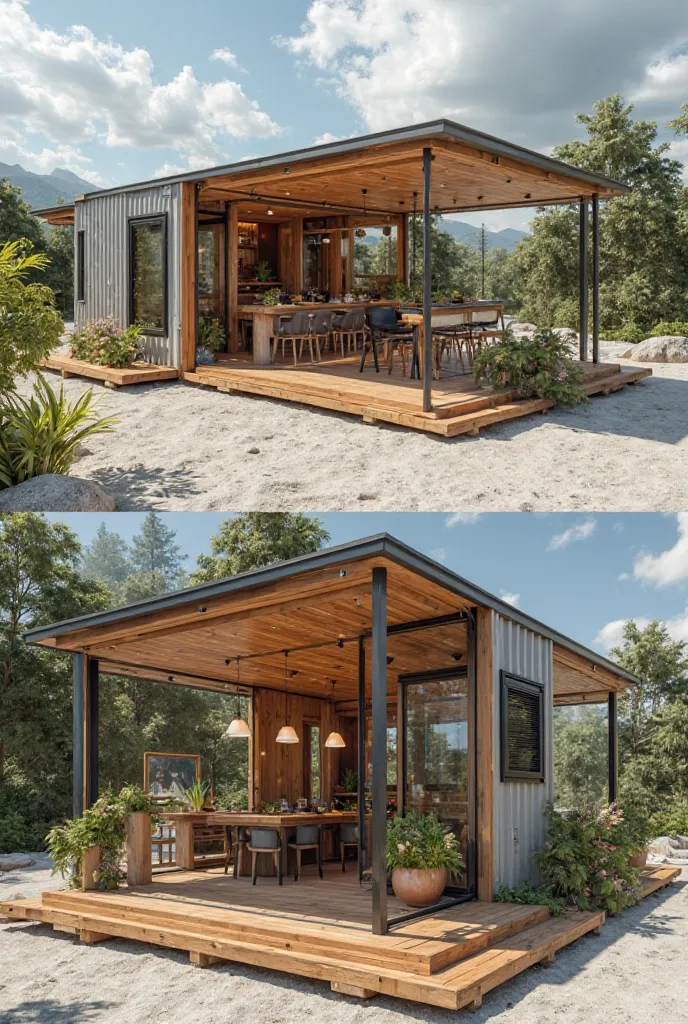 Create architectural prototype of a mobile dining room workshop, In other words, in a container carried by a vehicle you are going to create a dining workshop in which the word knock knock has to be formed and it has to look modern and that has the map of ...