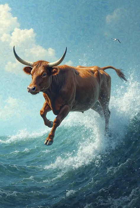 Cow flying in the sea 