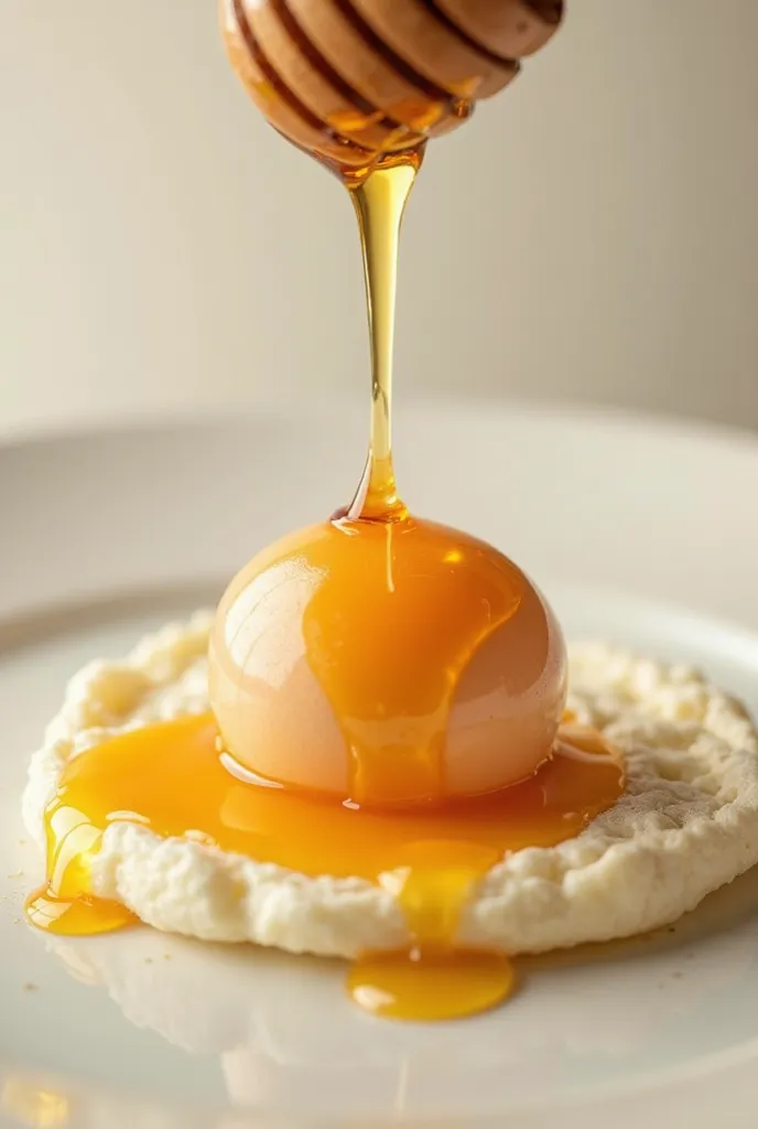 Generate for me the image of a WHOLE egg cooked with runny honey commercial ready to be delivered