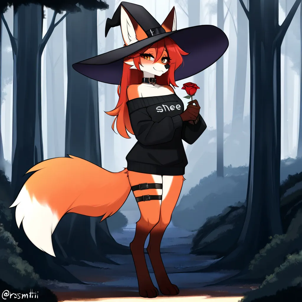 Prsmrti art style, fox, furry, anthro, female, cute, hot, sexy, Best Quality, masterpiece, fluffy fox tail, eyelashes, red fur, soft paw pads, long unkept hair, beautiful hair, pointy ears with white inner ear fluff, ((digitigrade)), detailed eyes, looking...