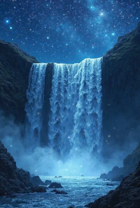 Waterfall with starry sky in the background